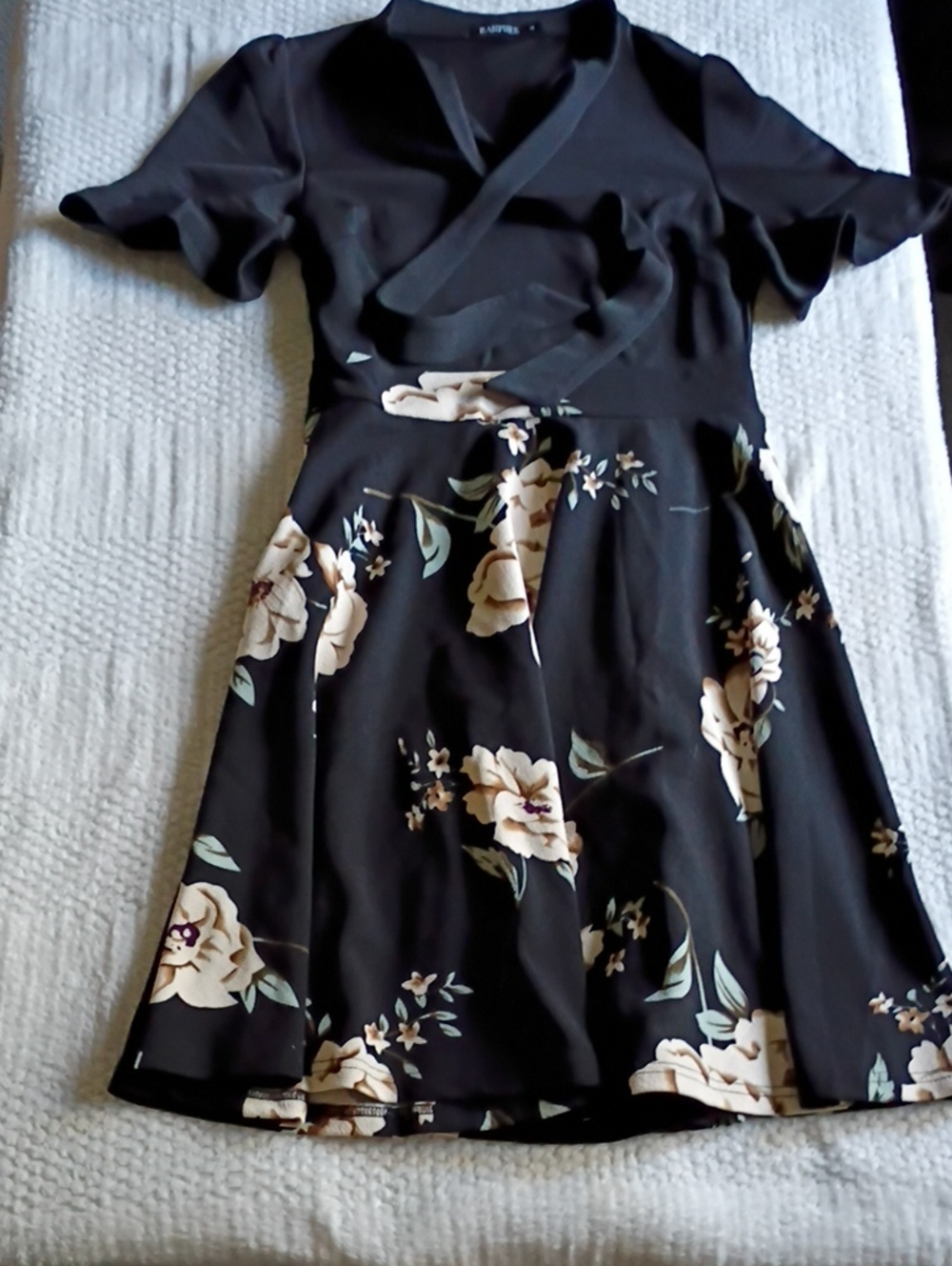 Apt. 9 Black Floral Wrap Midi Dress with Cream Blooms
